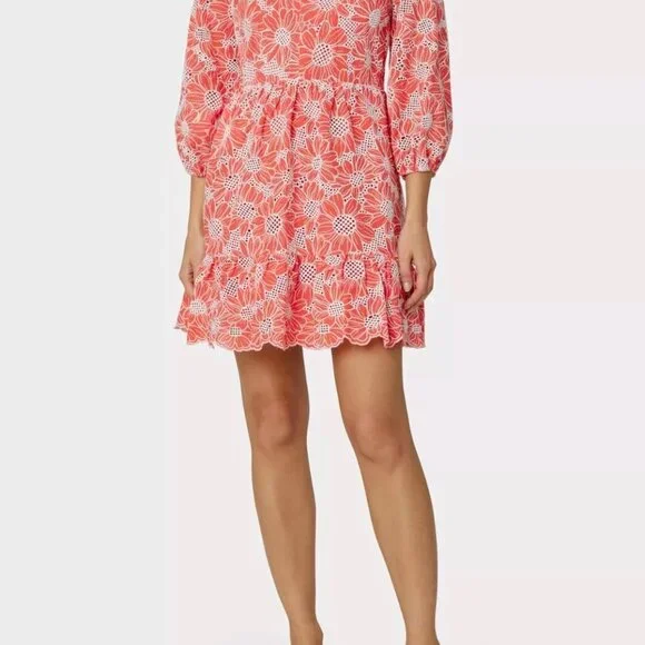 NWT Milly Brielle Tournesol Eyelet Dress, Coral, Size 8 - Picture 2 of 8